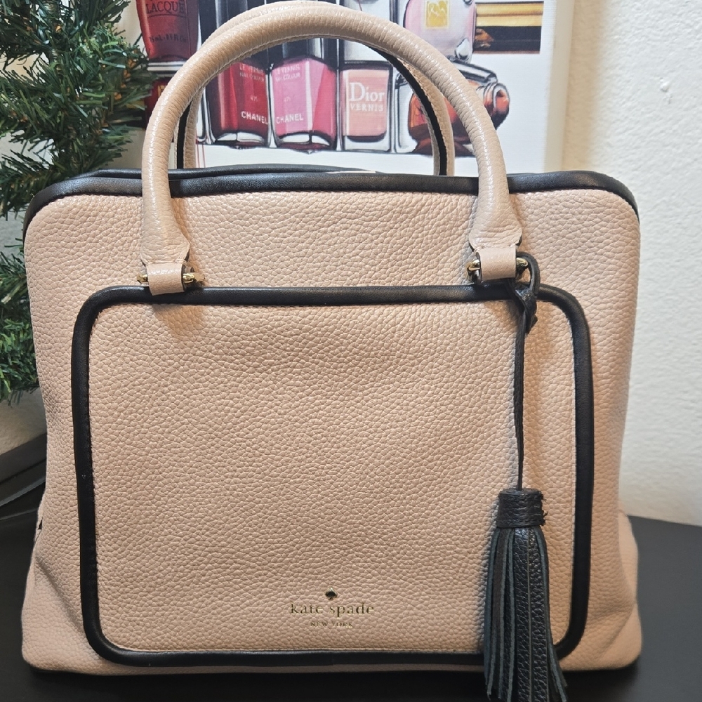 EUC kate spade Blush Pebbled Leather Satchel with Black Trim